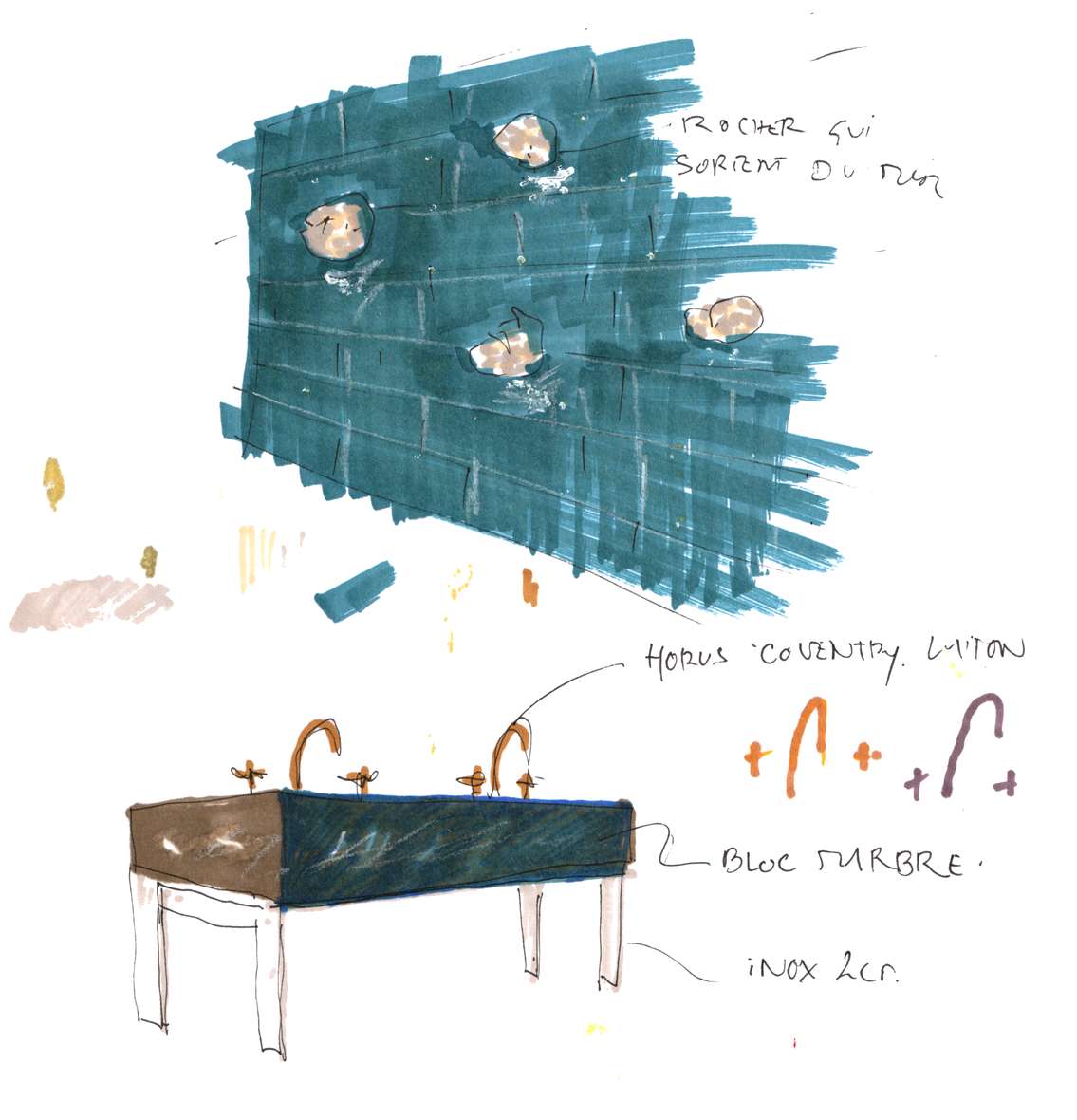 À la main — Croquis SDB — Somoya architecte